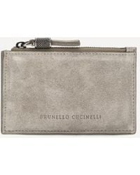 Brunello Cucinelli - Suede Card Holder With Shiny Zipper Pull - Lyst