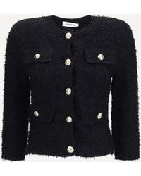 Balmain - Double-Breasted Tweed Cropped Jacket With Logo Buttons - Lyst