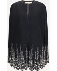 Valentino - Compact Drap Cape With Degradé Rhinestone Embroidery - Lyst