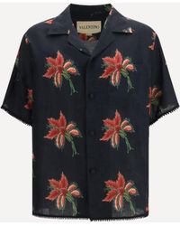 Valentino - Papier Floral Print Linen Bowling Shirt - Lyst