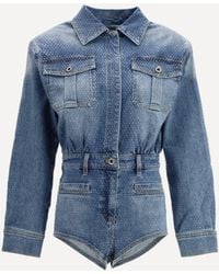 Self-Portrait - Rhinestone Denim Playsuit - Lyst