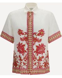 Etro - Linen Shirt With Floral Print And Short Sleeves - Lyst