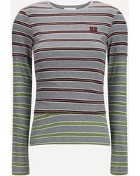 Ganni - Double-Sleeve Striped Cotton T-Shirt - Lyst