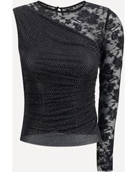 Self-Portrait - One-Shoulder Lace And Rhinestone Top - Lyst