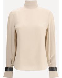 Brunello Cucinelli - Silk Turtleneck Blouse With Precious Bracelets - Lyst