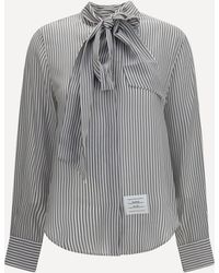 Thom Browne - Striped Silk Shirt With Removable Collar - Lyst
