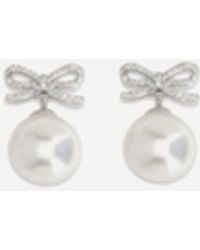 Self-Portrait - Crystal Bow Earrings With Pearl - Lyst