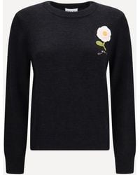 Ganni - Wool Sweater With Crochet Flower - Lyst
