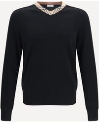 Burberry - Check Trim Wool Sweater - Lyst