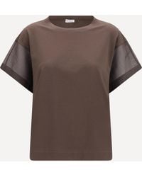 Brunello Cucinelli - Cotton T-Shirt With Sheer Sleeves And Side Panels - Lyst