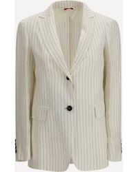 Max Mara - Single-Breasted Pinstriped Linen Blazer - Lyst