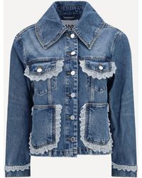 Ganni - Rigid Denim Jacket With Lace Details - Lyst