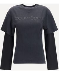 Courreges - Logo Print Double Sleeves T-Shirt - Lyst