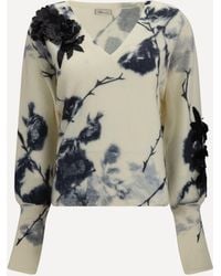 Blumarine - Wool And Cashmere Sweater With Applied Roses - Lyst