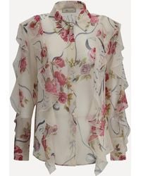 Blumarine - Floral Silk Chiffon Shirt - Lyst