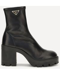 Prada - Stretch Leather Platform Ankle Boots - Lyst