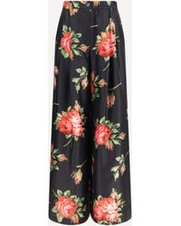 Dolce & Gabbana - Wide-Leg Pants With A Rose Bouquet Print - Lyst