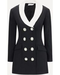 Self-Portrait - Long Double-Breasted Blazer With Contrast Neckline - Lyst