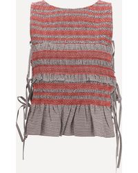 Ganni - Elastic Printed Top With Ruching And Side Ties - Lyst