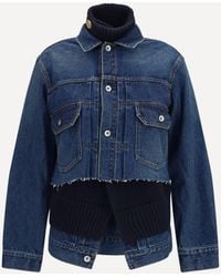 Sacai - Denim Jacket With Wool Knit Layer - Lyst