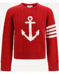 Thom Browne - Bar Merino Wool Sweater With Anchor Motif - Lyst