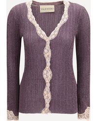 Valentino - Lurex Knit Cardigan With Lace - Lyst