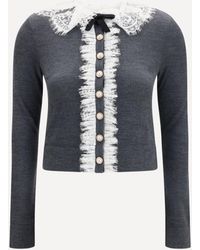 Self-Portrait - Knit Cardigan With Lace Collar - Lyst