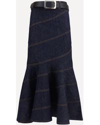 Self-Portrait - Denim Midi Skirt With Belt - Lyst