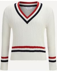 Thom Browne - Intarsia Cable-Knit V-Neck Sweater - Lyst