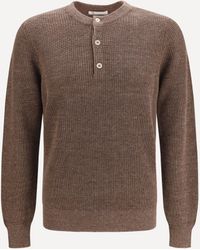 Brunello Cucinelli - Cotton And Linen Henley Sweater - Lyst
