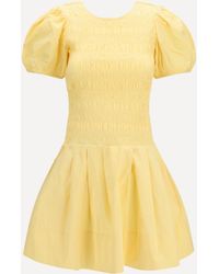 Ganni - Stretch Cotton Mini Dress With Balloon Sleeves - Lyst