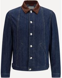 Brunello Cucinelli - Denim Jacket With Leather Collar - Lyst
