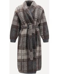 Brunello Cucinelli - Macrocheck Mohair Blend Coat With Belt - Lyst