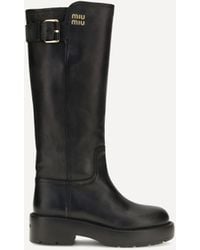 Miu Miu - Leather Knee-High Boots With Buckle Detail - Lyst