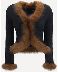 Self-Portrait - Knit And Faux Fur Cardigan - Lyst