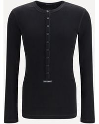Dolce & Gabbana - Ribbed Cotton Henley T-Shirt - Lyst