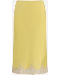 Saint Laurent - Satin Midi Skirt With Lace Inserts - Lyst