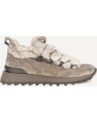 Brunello Cucinelli - Suede And Tech Cotton Sneakers With Shearling Lining And Monili Detail - Lyst