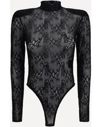 Nissa - Long-Sleeve Lace And Rhinestone Bodysuit - Lyst