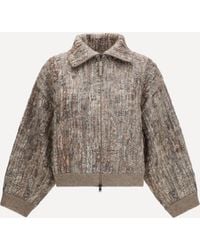 Brunello Cucinelli - Perforated Zip Cardigan - Lyst