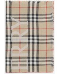 Burberry - Wide Wool And Silk Check Scarf With Ekd - Lyst