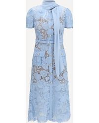 Self-Portrait - Midi Lace Dress With Bow Collar - Lyst