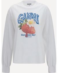Ganni - Strawberry Long-Sleeve Cotton T-Shirt - Lyst