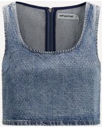 Self-Portrait - Rhinestone Denim Crop Top - Lyst