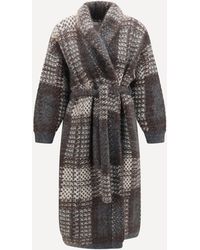 Brunello Cucinelli - Macrocheck Mohair Blend Coat With Belt - Lyst