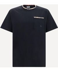 Burberry - Cotton T-Shirt With Check Trims - Lyst