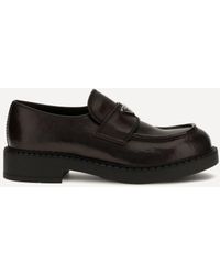 Prada - Brushed Leather Loafers With Triangle Logo - Lyst