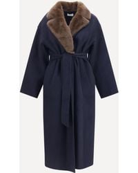 P.A.R.O.S.H. - P. A.R. O.S. H. Wool Coat With Fur Collar And Belt - Lyst