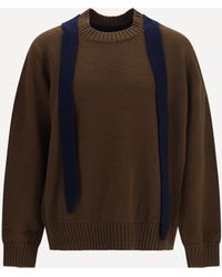 Sacai - Wool Knit Cardigan With Integrated Scarf - Lyst