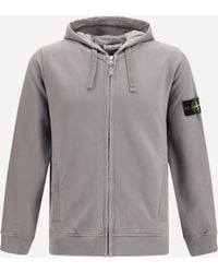 Stone Island - Cotton Hoodie With Zip And Compass Logo - Lyst